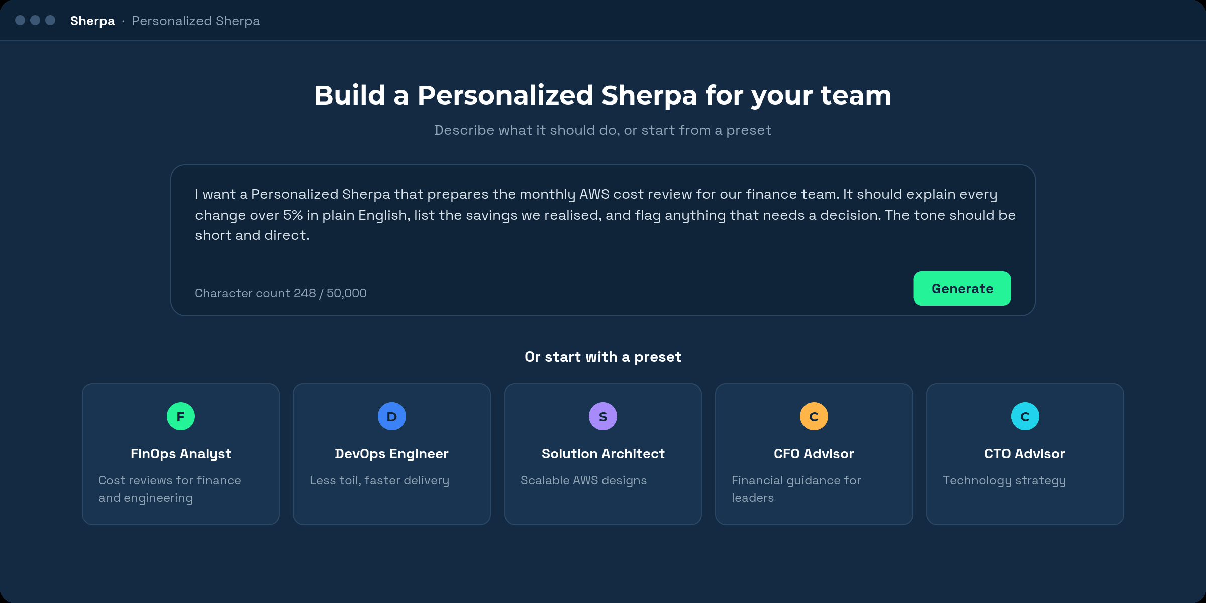 Personalized Sherpa builder